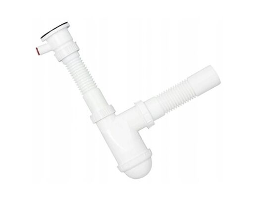 Syfon zlewozmywakowy 1-komorowy sitko metalowe uniwersalny z przyłączem pralka/zmywarka odpływ fi 50 XLEO