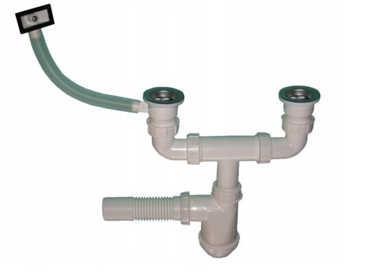 Syfon zlewozmywakowy 2-komorowy sitko metalowe z przelewem elastycznym uniwersalnym XLEO