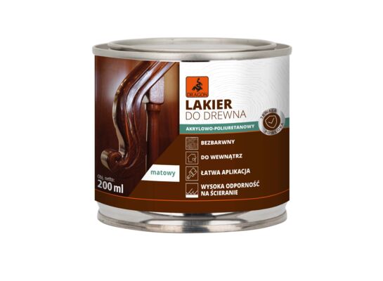 Lakier akrylowo-poliuretanowy do drewna 200 ml matowy metal DRAGON