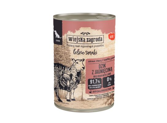 Karma mokra dla psa dzik z jagnięciną 400 g Wiejska Zagroda