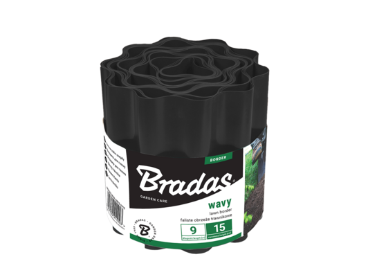 Obrzeże faliste trawnikowe 9 m x 15 cm czarne Bradas