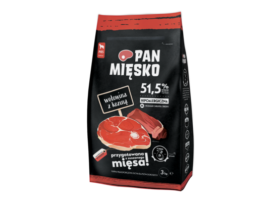 Karma sucha dla psa wołowina/kozina M 3 kg Pan Mięsko