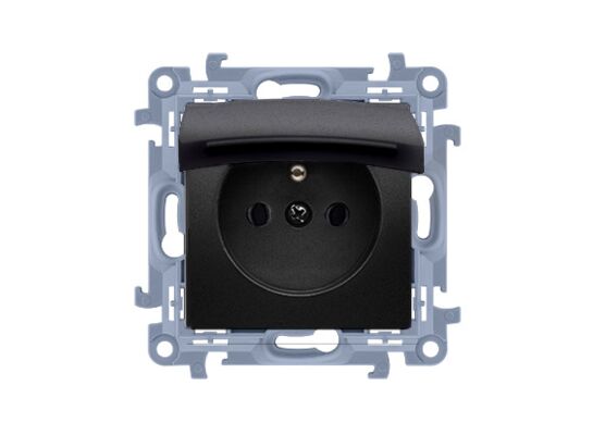 Gniazdo pojedyncze z uziemieniem czarne klapka czarna SIMON10