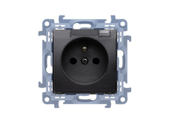 Gniazdo pojedyncze z uziemieniem czarne klapka transparentna SIMON10