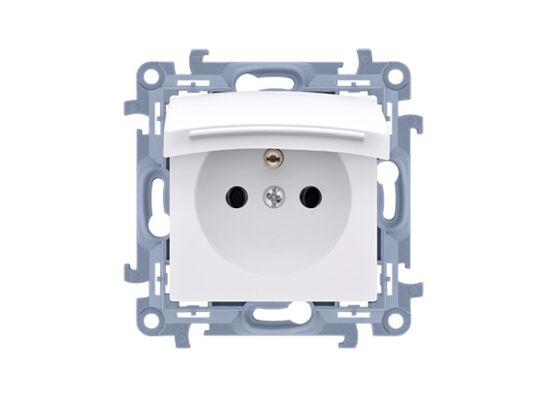 Gniazdo pojedyncze z uziemieniem białe klapka biała SIMON10