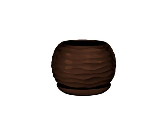 Doniczka ceramiczna z podstawką kula duna 16 x 14 cm brąz połysk symbol 2024