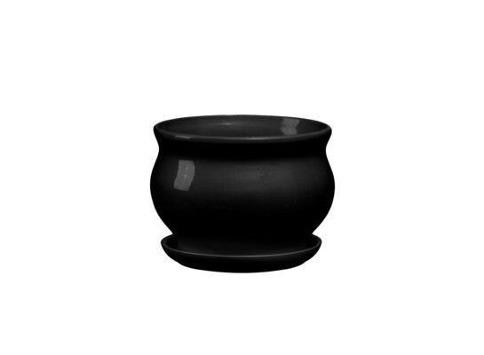 Doniczka ceramiczna z podstawką kokarda 13 x 17,5 cm czarny połysk symbol 661