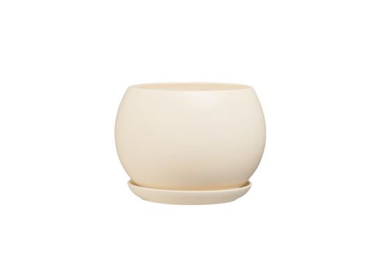 Doniczka ceramiczna z podstawką kula 11 x 13 cm krem mat symbol 632