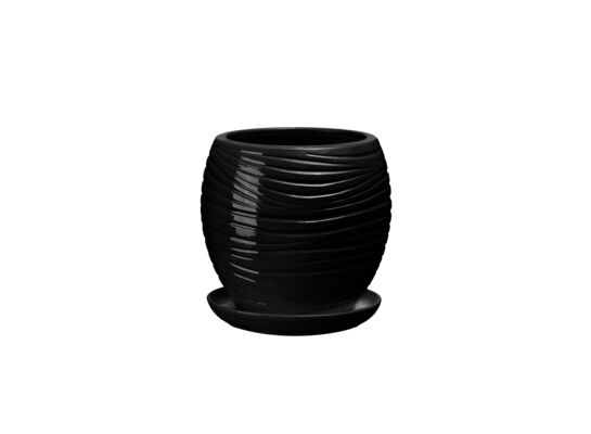Doniczka ceramiczna z podstawką naomi 22 x 19 cm czarny połysk symbol 1012