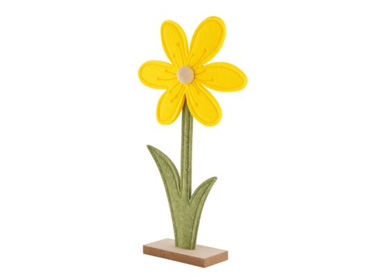 Figurka filcowa kwiatek na podstawce drewnianej 17 x 5 x 31 cm żółty