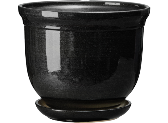 Doniczka ceramiczna z podstawką grecka 13 x 15,5 cm ciemnoszary połysk symbol 643