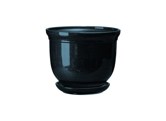 Doniczka ceramiczna z podstawką grecka 16 x 19,5 cm antracyt połysk symbol 642