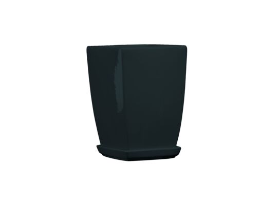 Doniczka ceramiczna z podstawką kwadrat pękaty 40 x 29 cm antracyt połysk symbol 39