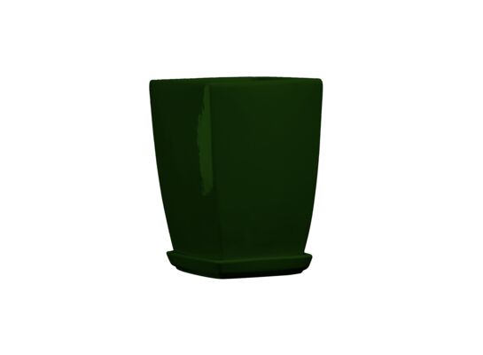 Doniczka ceramiczna z podstawką kwadrat pękaty 33 x 24 cm zielony połysk symbol 38