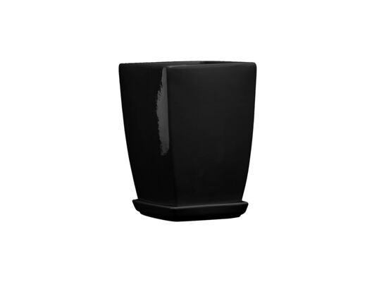 Doniczka ceramiczna z podstawką kwadrat pękaty 40 x 29 cm czarny połysk symbol 39