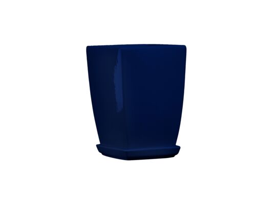 Doniczka ceramiczna z podstawką kwadrat pękaty 40 x 29 cm granatowy połysk symbol 39