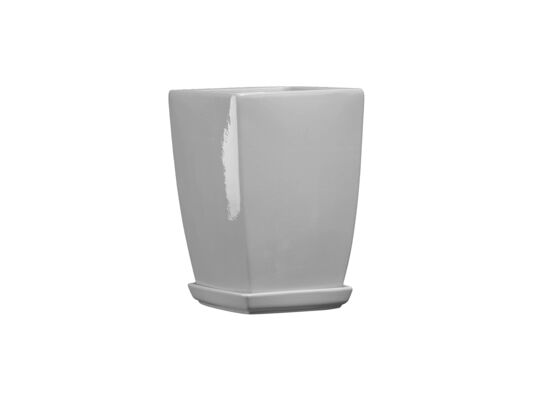 Doniczka ceramiczna z podstawką kwadrat pękaty 40 x 29 cm szary połysk symbol 39
