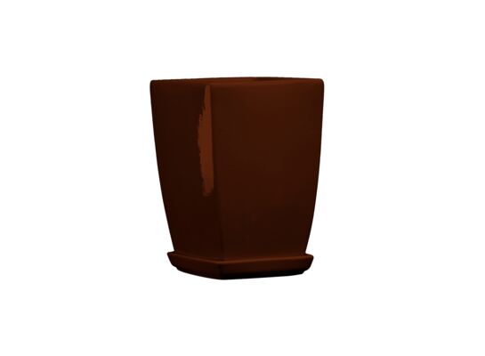Doniczka ceramiczna z podstawką kwadrat pękaty 40 x 29 cm brąz połysk symbol 39