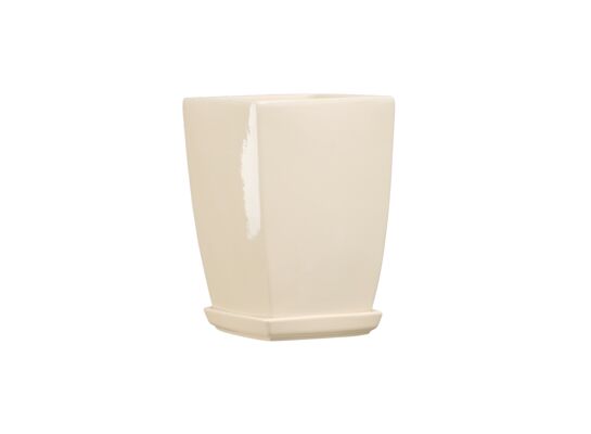 Doniczka ceramiczna z podstawką kwadrat pękaty 40 x 29 cm krem połysk symbol 39