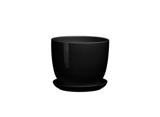 Doniczka ceramiczna z podstawką sofia 37 x 37 cm czarny połysk