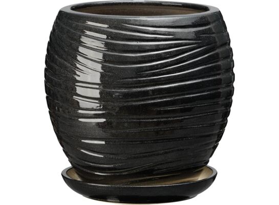 Doniczka ceramiczna z podstawką naomi 44 x 40 cm czarny połysk symbol 1014