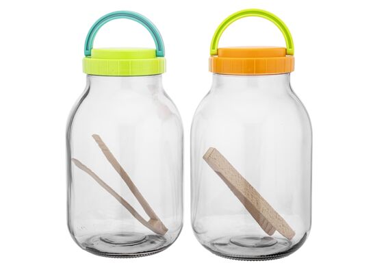 Słoik 3 l z plastikową zakrętką 10 cm + drewniane szczypce mix kolorów