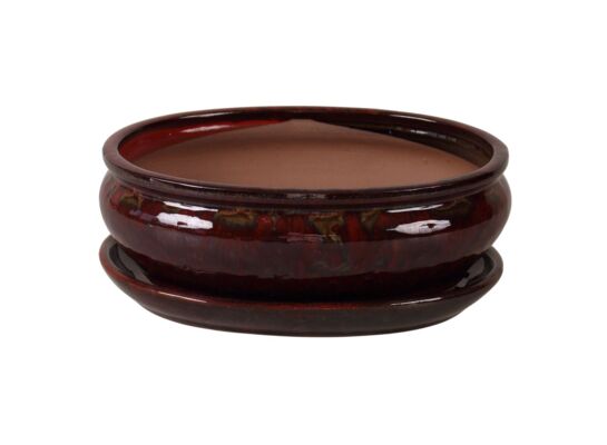 Donica szkliwiona Bonsai z podstawką 25,5 x 10 cm czerwony