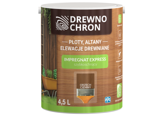 Impregnat EXPRESS szybkoschnący orzech ciemny 4,5 l Drewnochron