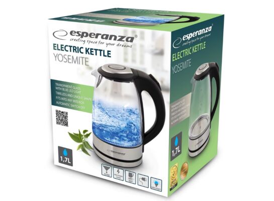 Czajnik szklany Yosemite 1,7 l 2200 W czarny Esperanza
