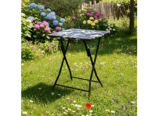 Stolik ogrodowy składany Flower Black 60 x 75 cm w kwiaty czarny