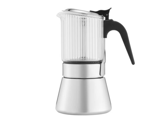 Kawiarka ze stali nierdzewnej Curly ze szklanym zbiornikiem na zaparzoną kawę 240 ml srebrny