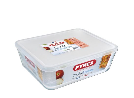 Pojemnik żaroodporny Cook&Freeze prostokątny z plastikową pokrywką 2,6 l transparentny PYREX