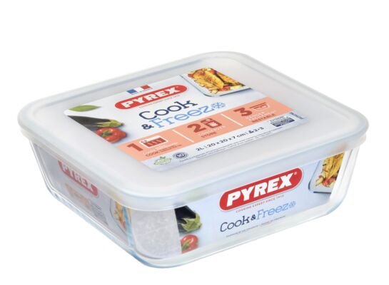 Pojemnik żaroodporny Cook&Freeze kwadratowy z plastikową pokrywką 2 l transparentny PYREX