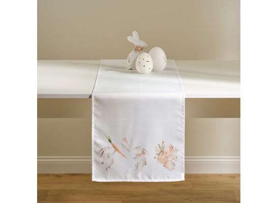 Bieżnik dekoracyjny Bunny Rabbit 35 x 180 cm zając z marchewką biały