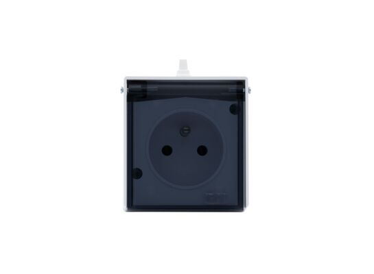 Gniazdo hermetyczne pojedyncze z uziemieniem GH-1 biały dymna klapka