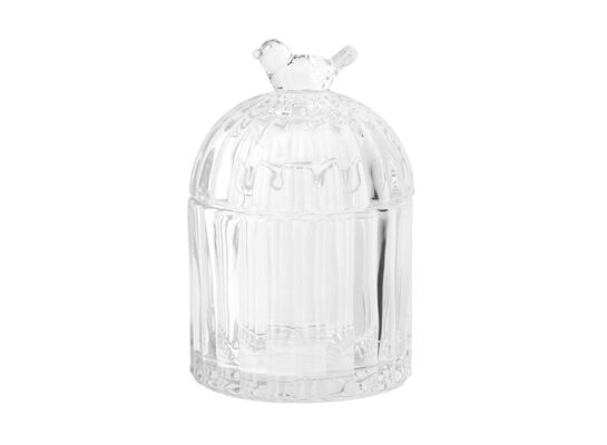 Pojemnik szklany z ptaszkiem 8 x 8 x 12 cm transparentny