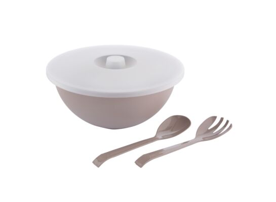 Miska z pokrywką i łyżkami do sałaty 26 cm 3,6 l taupe