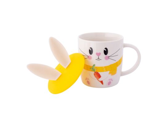 Kubek baryłka NBC 400 ml z silikonową pokrywką Zajączek w opasce wielokolorowy