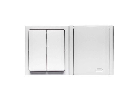 Łącznik podwójny natynkowy IP54 + gniazdo pojedyncze natynkowe IP54 biały bravo