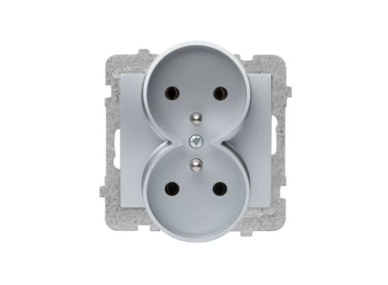 Gniazdo pdwójne z uziemieniem GP-2DZ/m bez ramki srebrne sigma