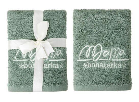Ręcznik Mama bohaterka 50 x 90 cm ciemnozielony