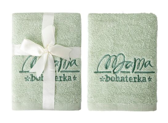 Ręcznik Mama bohaterka 50 x 90 cm jasnozielony