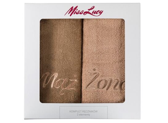Ręczniki Miss Lucy zestaw 2 sztuki Mąż Żona 70 x 140 cm brązowy + beżowy
