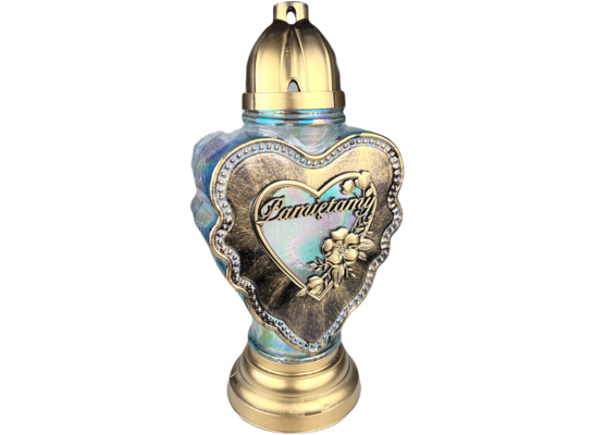 Znicz serce z aplikacją Pamiętamy 15 x 17 x 36 cm 180 h mix