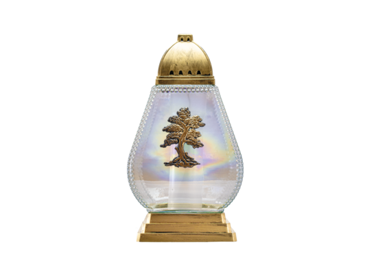 Znicz szklany z aplikacją ZKW 9 drzewo 21 x 31 cm złoty