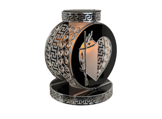 Znicz solarny koło 20 x 25 cm srebrny