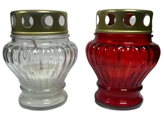 Znicz szklany zalewany mały LL Z-90 czerwony / żółty / bezbarwny