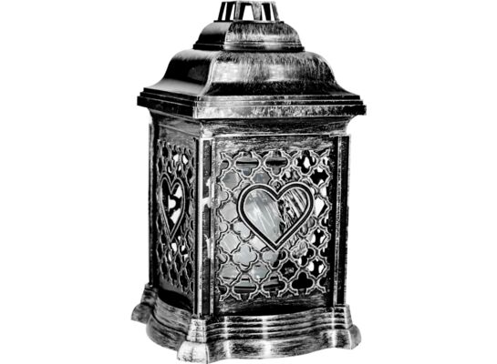 Znicz kapliczka ażurowa z sercem 14,5 x 26 cm srebrny