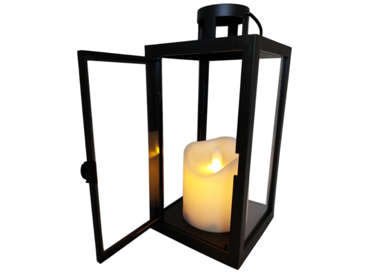 Latarenka LED ruchomy płomień z otwieranymi drzwiami ciepły biały 10 x 10 x 21 cm czarny CORTINA POLAND