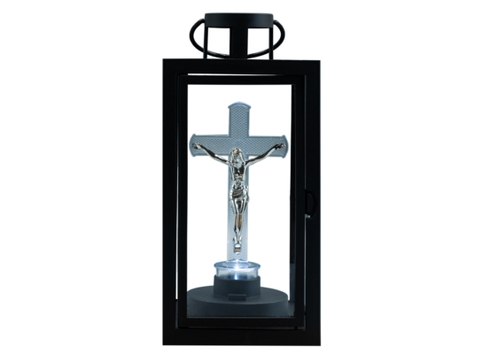 Latarenka LED krzyż z otwieranymi drzwiami zimny biały 10 x 10 x 21 cm czarny CORTINA POLAND